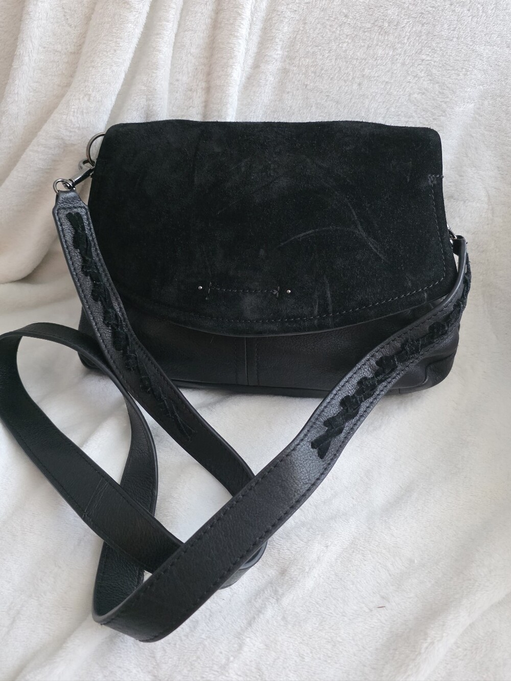 Leather And Suede Crossbody Bag Western Chic Rodeo Boho Black Lucky Brand